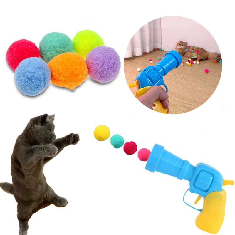 interactive cat pompom launcher, cat toy gun with pompoms, mini pompom shooter for cats, plush ball launcher for cats, interactive toys for kittens, cat playtime pompom gun, best interactive cat toys, pompom ball cat games, indoor cat exercise toys, cat fetch pompom gun, pompom launcher toy for pets, engaging cat toys, automatic pompom shooter, cat play gun with balls, creative cat toys for indoor play.